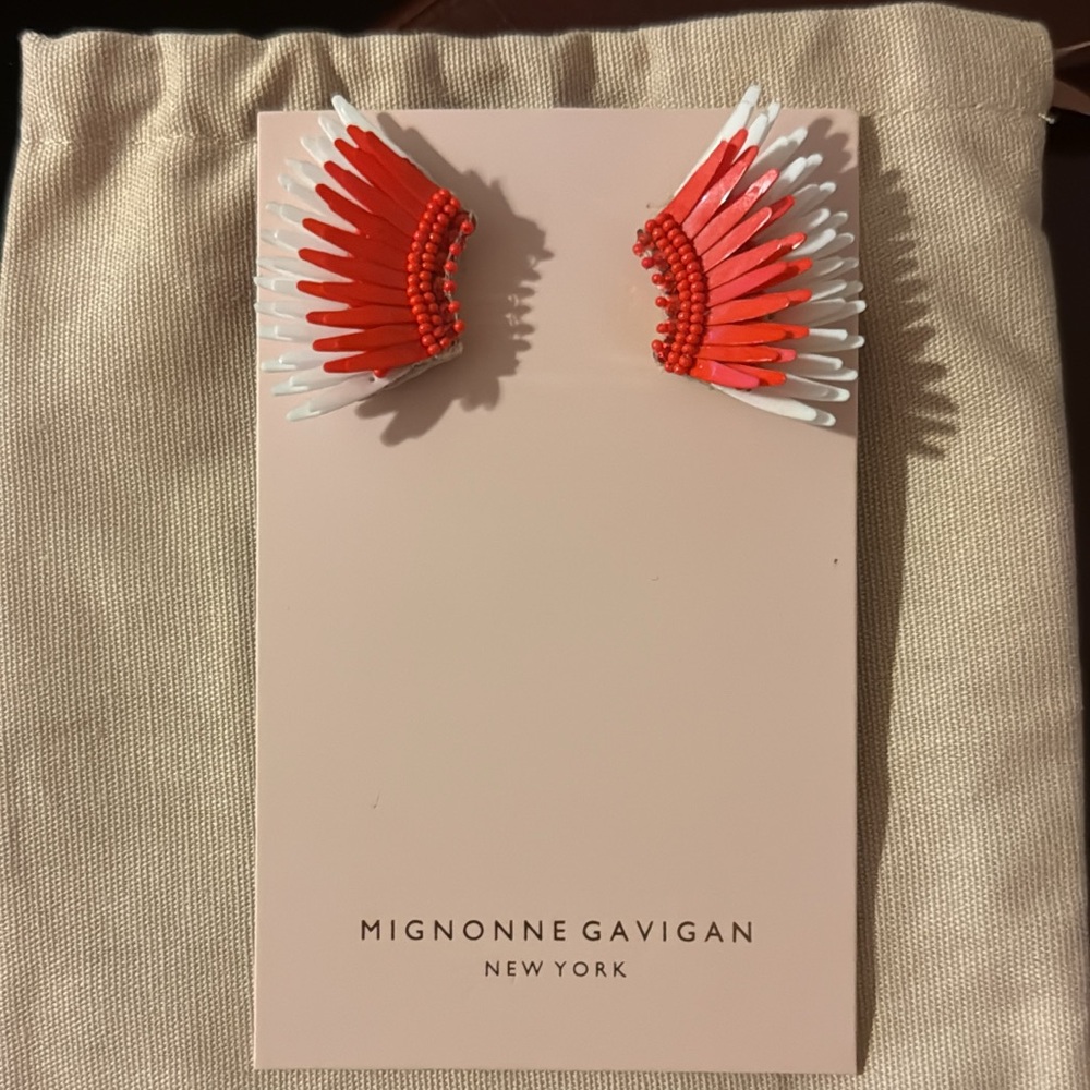Mignonne Gavigan Red and White Feather Earrings